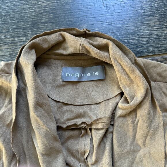 Bagatelle Faux Suede Open Front Drape Jacket Camel Brown Soft Stretch Sz S - Picture 3 of 5